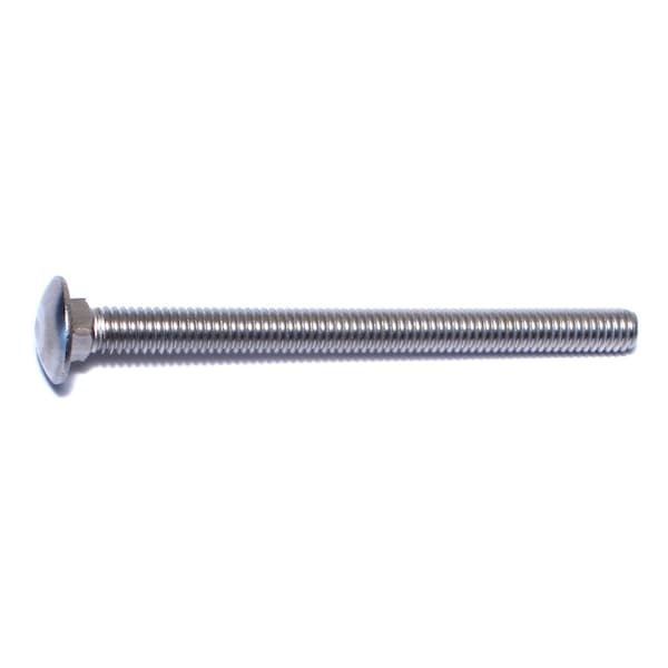 Carriage Bolt, Square Neck, 18 (Coarse), 4 in L, 18-8 Stainless Steel, 6 PK